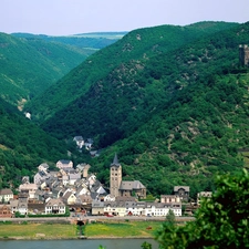 Town, Castle, Valley, charming, Mountains