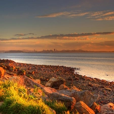 coast, Stones, Town, Sea