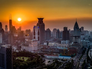 China, Town, Great Sunsets, Szanghaj