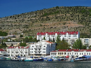 Houses, Balaklava, port, Town, Ukraine, sea, Hill