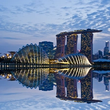 Town, River, skyscrapers, clouds, Singapur