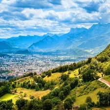 Town, Mountains, Valley