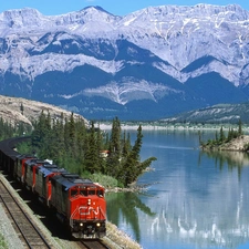 Train, Mountains, River