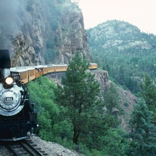 Train, Mountains, rocks