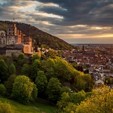 viewes, Heidelberg Castle, Heidelberg, Germany, Neckar River, trees