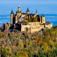 viewes, Hohenzollern Castle, Baden-Württemberg, trees, Hohenzollern Mountain, Hill, Germany