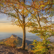 viewes, Hohenzollern Castle, Baden-W?rttemberg, trees, Hohenzollern Mountain, autumn, Germany