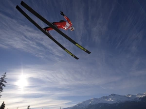Sky, Ski Jumping, trees, viewes, Mountains, jumper