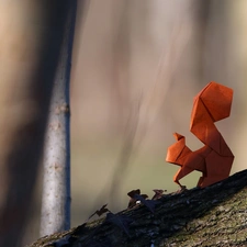 trees, Origami, squirrel