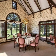 Table, Stool, View, Window, viewes, Room, stylish, trees