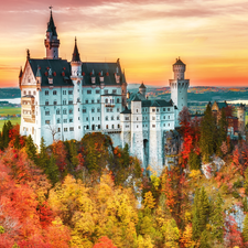 trees, Bavaria, autumn, Neuschwanstein Castle, Germany, viewes, The Hills