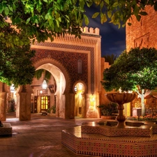 trees, viewes, cafe, fountain, Restaurant