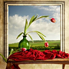 picture, bowl, Tulips, Table