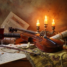 bow, composition, Tunes, Books, Candles, violin