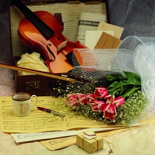 violin, Flowers, Tunes, bow