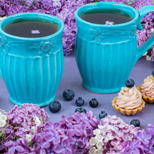 blueberries, cups, without, tea, Two cars, Muffins, Twigs