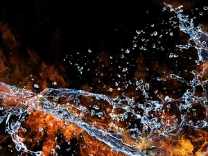 Big Fire, water, Two cars, element, abstraction