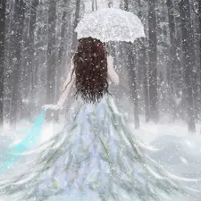 snow, umbrella, Women, winter, fantasy