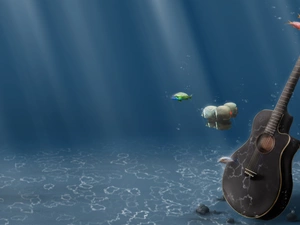 Guitar, water, fishes, under