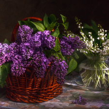 Violet, Bouquets, basket, Vase, without, lily of the Valley