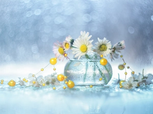 daisies, Yellow, beads, vase