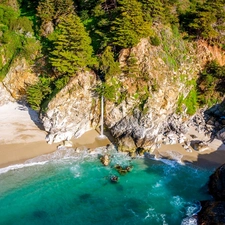 Gulf, McWay Falls, VEGETATION, Monterey County, Beaches, trees, California, rocks, Julia Pfeiffer Burns State Park, The United States, sea, viewes, McWay Cove