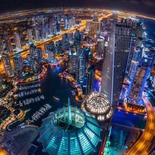 City at Night, Horizon, Aerial View, Dubaj