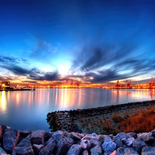 River, light, View, Town