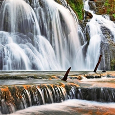 cascade, trees, viewes, rocks