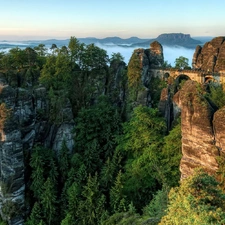 viewes, Germany, rocks, trees, Mountains