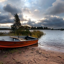 viewes, grass, Lodz, trees, lake