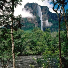 viewes, green, waterfall, trees, Orinoko