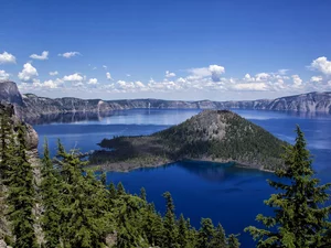 Island, Canada, trees, viewes, Mountains, lake