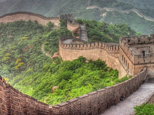 wall, Buldings, trees, viewes, Chinese, large