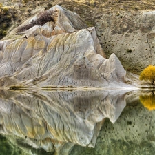 viewes, reflection, lake, trees, rocks