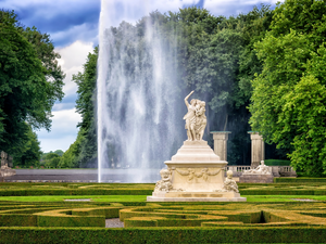 statues, Park, trees, viewes, fountain, sculpture