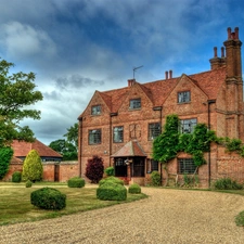 ornamental, antique, viewes, Sky, trees, House