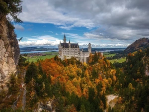 rocks, Bavaria, trees, Neuschwanstein Castle, Germany, woods, viewes