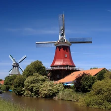 Windmills, trees, viewes, River