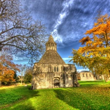 viewes, grass, vintage, structures, Leaf, trees