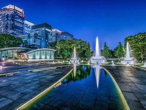 fountain, Wadakura, Night, Tokio, Town