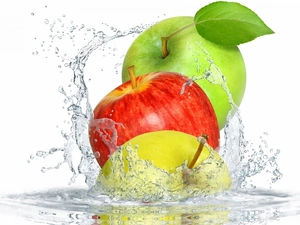 water, apples