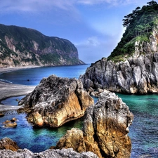 water, Mountains, rocks