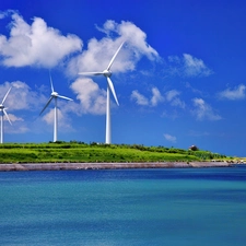 water, Windmills, Sky