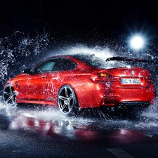 M4, Automobile, drops, BMW, Red, water, Splash