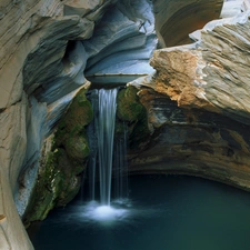 water, cave, stream