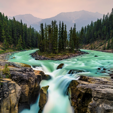 Sunwapta River, Sunwapta Waterfall, forest, trees, Alberta, Canada, Mountains, Jasper National Park, viewes