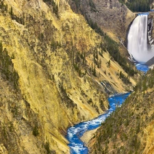 waterfall, mountains, River