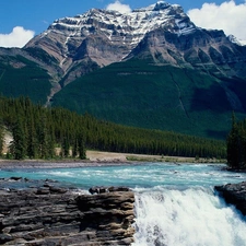 waterfalls, Mountains, woods