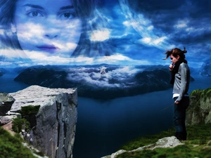Emma Watson, clouds, water, Mountains